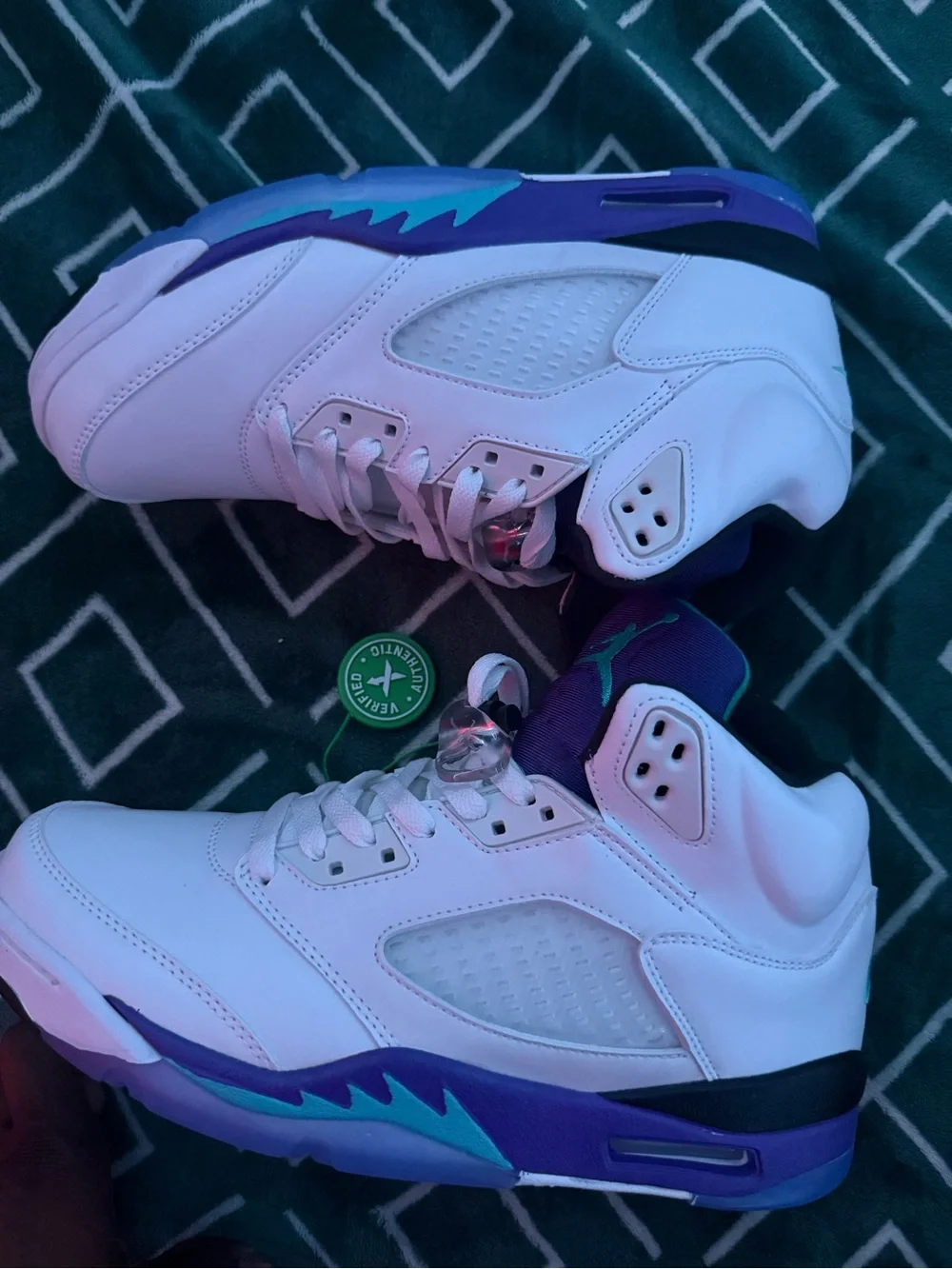Jordan White Sneakers with Purple and Teal Accents